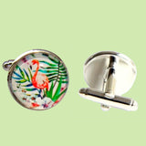 Bassin and Brown Flamingo Cufflinks - Pink, Green and White