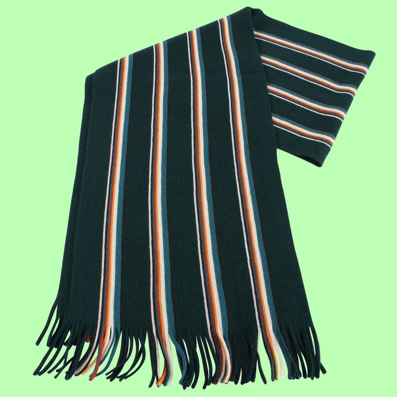 Bassin and Brown - Puskas  - Wool Striped Scarf - Green, White, Blue and Orange