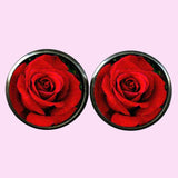 Bassin and Brown Rose Flower Cufflinks - Red