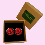 Bassin and Brown Rose Flower Cufflinks - Red