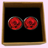 Bassin and Brown Rose Flower Cufflinks - Red