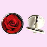 Bassin and Brown Rose Flower Cufflinks - Red