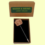 Bassin and Brown Rose Flower Jacket Lapel Pin - Biscuit