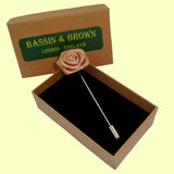 Bassin and Brown Rose Flower Jacket Lapel Pin - Biscuit