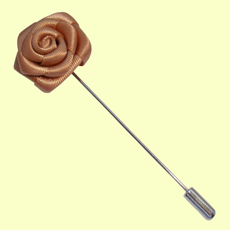 Bassin and Brown Rose Flower Jacket Lapel Pin - Biscuit