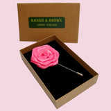 Bassin and Brown Rose Deep Pink Jacket Lapel Pin - 4cm Diameter
