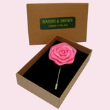 Bassin and Brown Rose Deep Pink Jacket Lapel Pin - 4cm Diameter