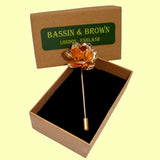 Bassin and Brown Rose Flower Metal Lapel Pin - Vintage Gold