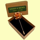 Bassin and Brown Rose Flower Metal Lapel Pin - Vintage Gold