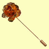 Bassin and Brown Rose Flower Metal Lapel Pin - Vintage Gold
