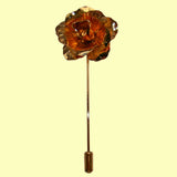 Bassin and Brown Rose Flower Metal Lapel Pin - Vintage Gold