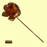 Bassin and Brown Rose Flower Metal Lapel Pin - Vintage Gold