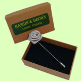 Bassin and Brown Grey Rose Flower Jacket Lapel Pin