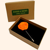 Bassin and Brown Orange Rose Jacket Lapel Pin - 4cm Diameter