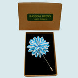 Bassin and Brown Stripe Flower Jacket Lapel Pin - Blue and White