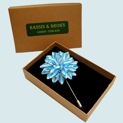 Bassin and Brown Stripe Flower Jacket Lapel Pin - Blue and White