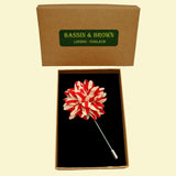 Bassin and Brown Stripe Flower Jacket Lapel Pin - Red and Beige