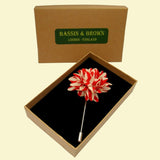 Bassin and Brown Stripe Flower Jacket Lapel Pin - Red and Beige
