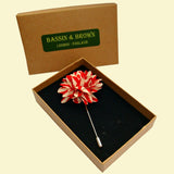 Bassin and Brown Stripe Flower Jacket Lapel Pin - Red and Beige