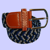 Bassin and Brown Elasticated Woven Belt - Three Colour Stripe - Navy/Blue/Grey