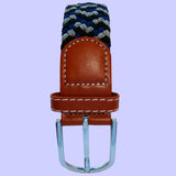 Bassin and Brown Elasticated Woven Belt - Three Colour Stripe - Navy/Blue/Grey