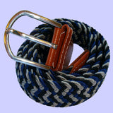 Bassin and Brown Elasticated Woven Belt - Three Colour Stripe - Navy/Blue/Grey
