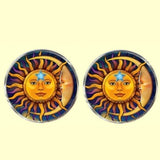 Bassin and Brown Sun Face and Crescent Moon Cufflinks  - Yellow/Blue