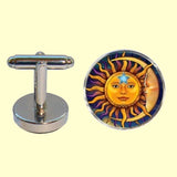 Bassin and Brown Sun Face and Crescent Moon Cufflinks  - Yellow/Blue