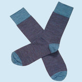 Bassin and Brown Thin Striped Men's Wool Socks - Blue and Wine