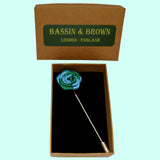 Bassin and Brown Two Colour Rose Jacket Lapel Pin - Blue and Green