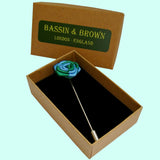 Bassin and Brown Two Colour Rose Jacket Lapel Pin - Blue and Green