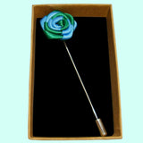 Bassin and Brown Two Colour Rose Jacket Lapel Pin - Blue and Green