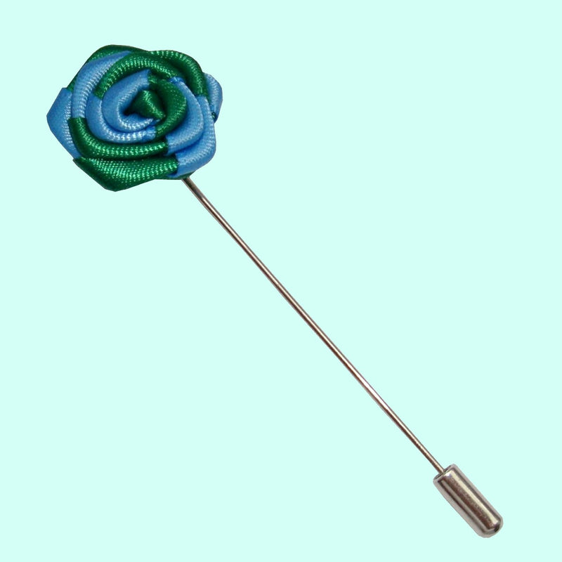 Bassin and Brown Two Colour Rose Jacket Lapel Pin - Blue and Green