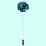 Bassin and Brown Two Colour Rose Jacket Lapel Pin - Blue and Green
