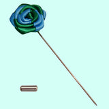 Bassin and Brown Two Colour Rose Jacket Lapel Pin - Blue and Green