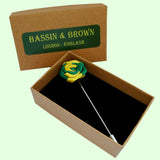 Bassin and Brown Two Colour Rose Jacket Lapel Pin- Yellow and Green