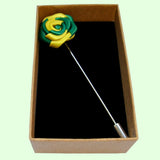 Bassin and Brown Two Colour Rose Jacket Lapel Pin- Yellow and Green