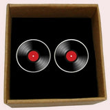 Bassin and Brown Vinyl Disc Cufflinks - Black and Red