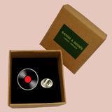 Bassin and Brown Vinyl Disc Lapel Pin - Red and Black