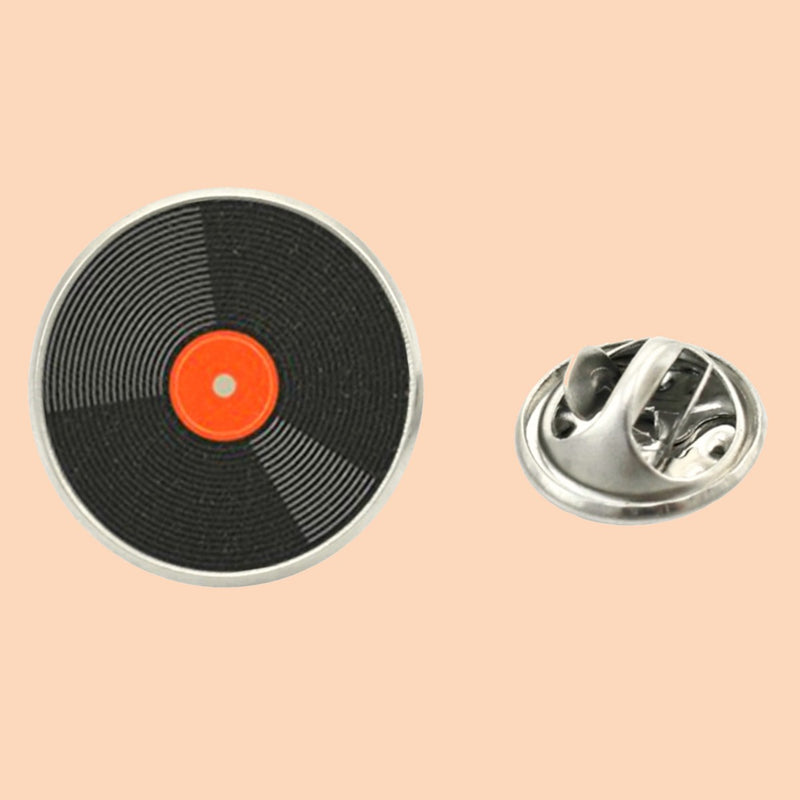 Bassin and Brown Vinyl Disc Lapel Pin - Orange.Black