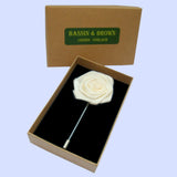 Bassin and Brown Rose White Jacket Lapel Pin - 4cm Diameter
