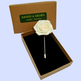 Bassin and Brown Rose White Jacket Lapel Pin - 4cm Diameter