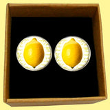Bassin and Brown Lemon Fruit Cufflinks - Yellow and White