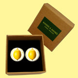 Bassin and Brown Lemon Fruit Cufflinks - Yellow and White