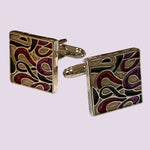 Bassin and Brown Aaron Geometric Swirl Enamel Cufflinks  - Wine, Purple, Black and Silver