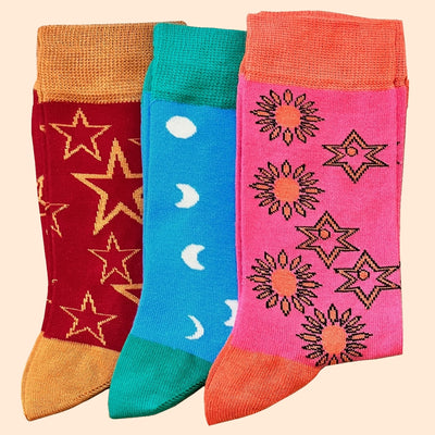 Bassin And Brown Bamboo Socks Three Pack- Starflash Designs and Multi Colours