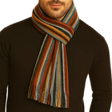 Bassin and Brown Barrington Multi Stripe Scarf - Orange, Blue, Grey and Brown