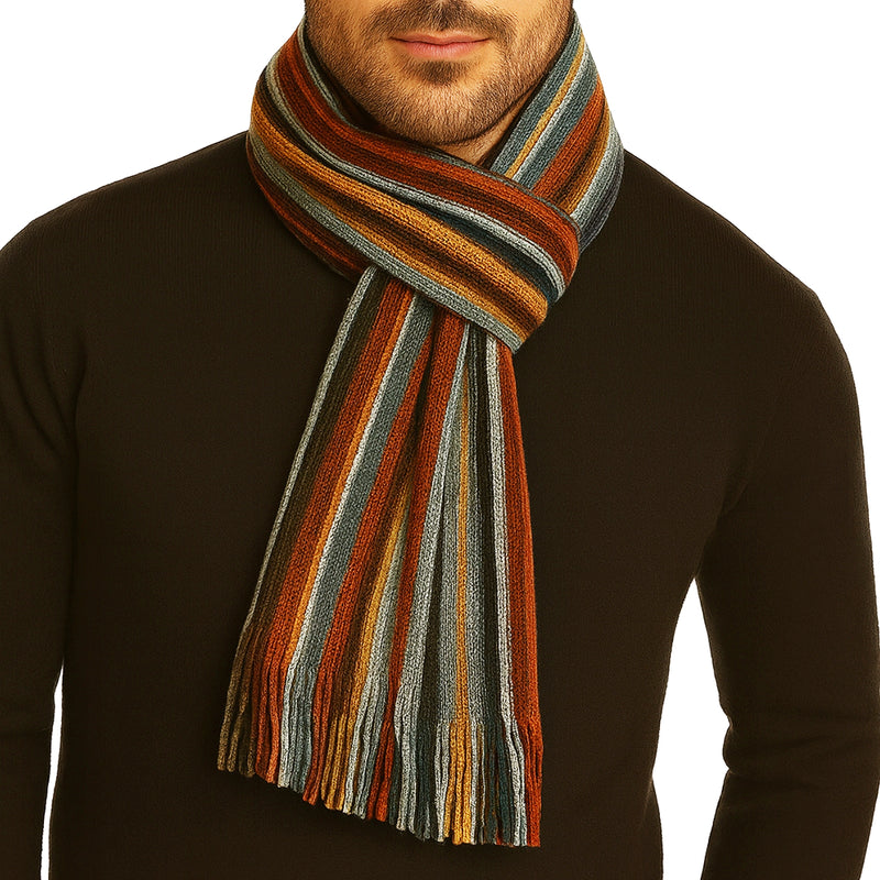 Bassin and Brown Barrington Multi Stripe Scarf - Orange, Blue, Grey and Brown