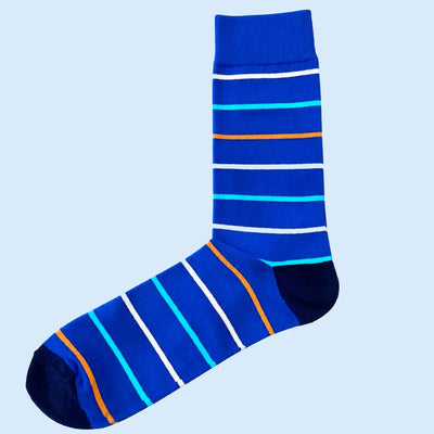 Bingham Stripe Socks – Royal Blue with Orange, Light Blue & White Stripes