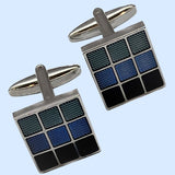 Bassin And Brown Chequered Enamel Cufflinks - Blue, Mint And Navy